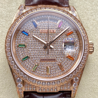 AAA Replica Rolex DayDate 128155RBR 8+ Factory Brown Strap Ladies Watch | aaafactory.io