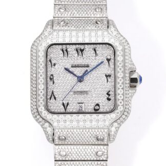 AAA Replica Cartier Santos Moissanite F4 Factory Date Display Mens Watch | aaafactory.io