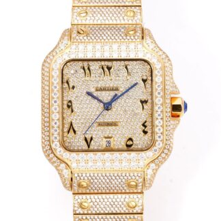 AAA Replica Cartier Santos Moissanite F4 Factory Gold Mens Watch | aaafactory.io