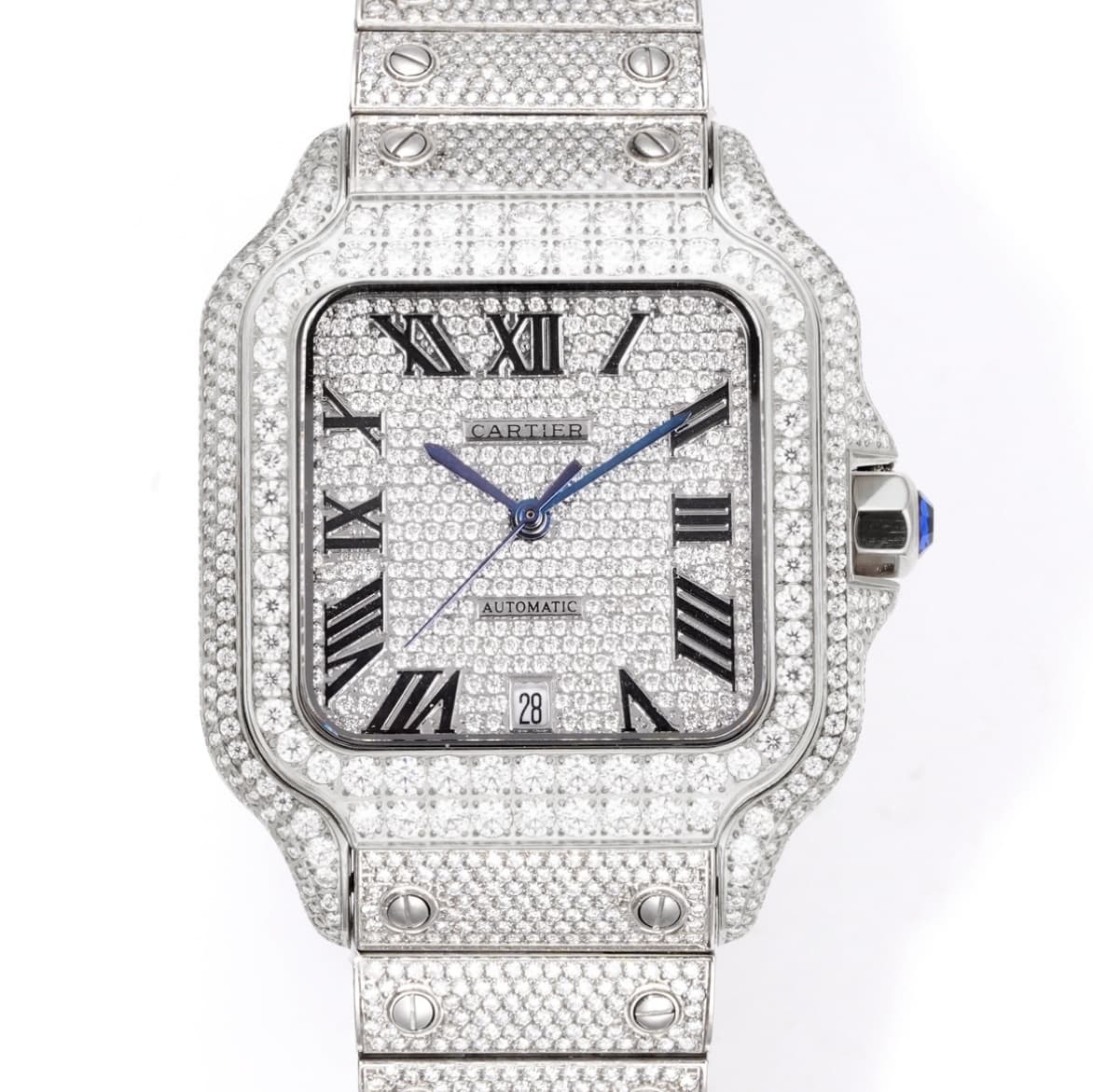 AAA Replica Cartier Santos Moissanite F4 Factory Diamond-Set Dial Mens Watch | aaafactory.io
